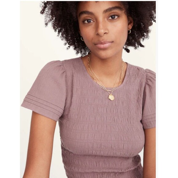 Madewell Lucie Flutter-Sleeve Smocked Bodice Top - Fig Size L - Picture 4 of 12